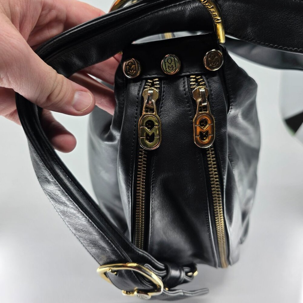 Marino Orlandi Black Leather Hobo Shoulder Bag Gold Hardware Made in Italy - Picture 13 of 16